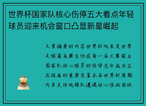 世界杯国家队核心伤停五大看点年轻球员迎来机会窗口凸显新星崛起